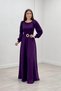 Crepe Fabric Belt Detailed Evening Dress - Eggplant Purple - 2