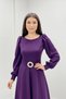 Crepe Fabric Belt Detailed Evening Dress - Eggplant Purple - 3