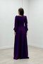 Crepe Fabric Belt Detailed Evening Dress - Eggplant Purple - 5