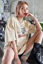 Women's Beige Majestic Printed Oversize T-shirt - 2