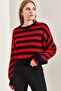 Women's Black Red Striped Knitwear Sweater 20223275 - 5