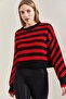 Women's Black Red Striped Knitwear Sweater 20223275 - 7