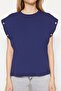 Lacivert %100 Pamuk Düğme Detaylı Vatka Görünümlü Basic Bisiklet Yaka Örme T-Shirt TWOSS23TS00016 - 4