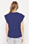 Lacivert %100 Pamuk Düğme Detaylı Vatka Görünümlü Basic Bisiklet Yaka Örme T-Shirt TWOSS23TS00016 - 5
