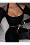Women's Halter Strap Shoulder and Chest Low-cut Long Sleeve Madonna Collar Crop Blouse