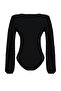 Siyah Balon Kol V Yaka Fitted/Vücuda Oturan Esnek Çıtçıtlı Örme Body TWOSS23BD00030 - 8