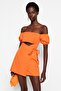 Turuncu Cut Out/Pencere Detaylı Dokuma Kısa Tulum TPRSS22EL1006