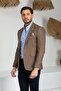 Vito Andolini Light Brown Checked Slim Fit Men's Single Jacket - 2