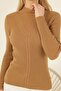 Women's Camel Turtleneck Corded Hair Knitted Patterned Knitwear Sweater - 3