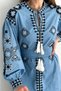 Women's New Season Belted Waist Ethnic Pattern Embroidery Denim Jeans Dress - 2