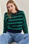 Women's Navy Blue Green Striped Knitwear Sweater 20223275 - 6