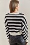 Women's White Black Striped Knitwear Sweater 20223275 - 2