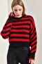 Women's Black Red Striped Knitwear Sweater 20223275