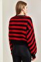 Women's Black Red Striped Knitwear Sweater 20223275 - 3