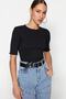 Siyah Fitted/Vücuda Oturan Fitilli Esnek Örme Bluz TWOSS23BZ00025 - 7