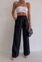Layla Women's Pleated Black Fabric Palazzo Pants