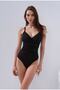 Double Breasted Neck Swimsuit with Draped Tulle Detail