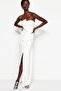 Ecru Lined Woven Wedding/Nikah Long Evening Dress TPRSS23AE00005 - 2