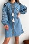 Women's New Season Belted Waist Ethnic Pattern Embroidery Denim Jeans Dress - 4