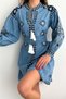 Women's New Season Belted Waist Ethnic Pattern Embroidery Denim Jeans Dress - 6
