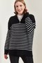 Women's Black and White Turtleneck Zippered Six-Line Knitwear Sweater 20223267 - 2