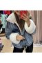 Women's Oversize Jeans Coat with Sleeves and Complete White Fur Inside