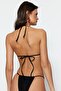 Siyah Üçgen Kaplı Charm Aksesuarlı Bikini Üstü TBESS23BU00045 - 5