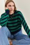 Women's Navy Blue Green Striped Knitwear Sweater 20223275 - 5