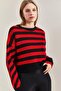 Women's Black Red Striped Knitwear Sweater 20223275 - 4