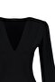 Siyah Balon Kol V Yaka Fitted/Vücuda Oturan Esnek Çıtçıtlı Örme Body TWOSS23BD00030 - 7