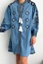 Women's New Season Belted Waist Ethnic Pattern Embroidery Denim Jeans Dress - 5
