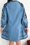 Women's New Season Belted Waist Ethnic Pattern Embroidery Denim Jeans Dress - 7