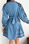 Women's New Season Belted Waist Ethnic Pattern Embroidery Denim Jeans Dress - 8