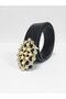100% Genuine Leather Gold Buckle Pearl Stone Women's Belt - 2