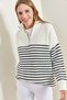 Women's White Black Turtleneck Zippered Six-Line Knitwear Sweater 20223267 - 6