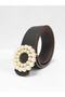 100% Genuine Leather Women's Bitter Brown Belt with Pearl Stone and Gold Buckle