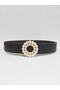 100% Genuine Leather Women's Bitter Brown Belt with Pearl Stone and Gold Buckle - 4