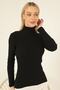 Women's Black Turtleneck Ribbed Hair Knitted Patterned Knitwear Sweater - 2