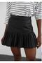 Black Pleated Mini Skirt with Ruffle Trim