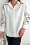 Women's White Off-Shoulder Flower Embroidery Embroidered Shirt - 4