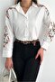Women's White Off-Shoulder Flower Embroidery Embroidered Shirt - 5
