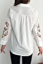 Women's White Off-Shoulder Flower Embroidery Embroidered Shirt - 7