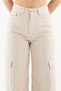 Women's Wide Leg Cargo Pocket Palazzo Beige Denim Pants Jean High Waist - 3