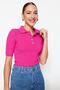 Fuşya Basic Polo Yaka T-Shirt Görünümlü İnce Bluz TWOSS20BZ0112 - 5
