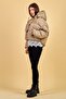 Women's Beige Oversize Hooded Short Puffer Coat with Drawstring at the Bottom - 4