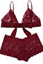 Women's Burgundy Ribbon Lace Bra Set - 2
