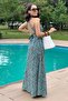 Women's Green Back Low-cut Slit Dress - 2