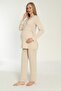 Beige Long Sleeve Maternity and Pregnant Pajamas Set Suitable for Breastfeeding - 3