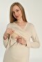 Beige Long Sleeve Maternity and Pregnant Pajamas Set Suitable for Breastfeeding - 6