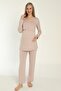 Milk Brown Long Sleeve Maternity and Pregnant Pajamas Set Suitable for Breastfeeding